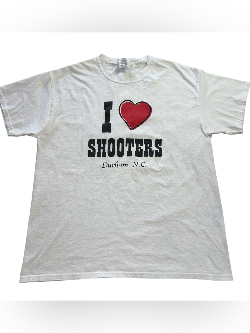 Vintage Duke I Love Shooters Bar Durham NC T-Shirt Men’s White Cotton Size Large